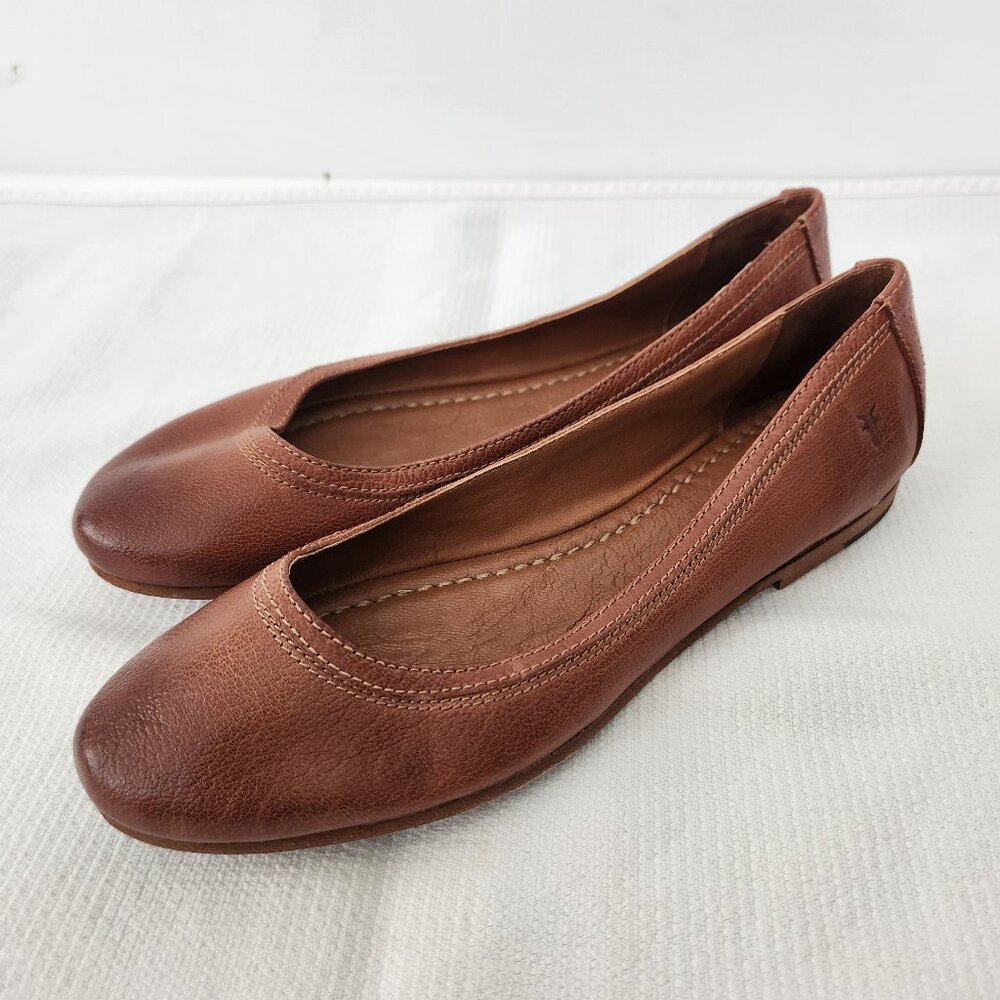 Frye Womens 9M Carson Ballet Flats Shoes Leather Cognac Slip On Round Toe Rustic